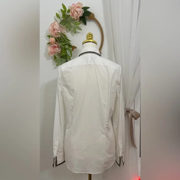 VINTAGE Ralph Lauren $790 White Button Down Shirt Chain Mail Embellish -10 NEW - Picture 5 of 14